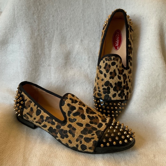 XQWFH Men's Leopard Print Slip On Dress Shoes Loafers Spiked Size 10.5 Unique! - Picture 2 of 14